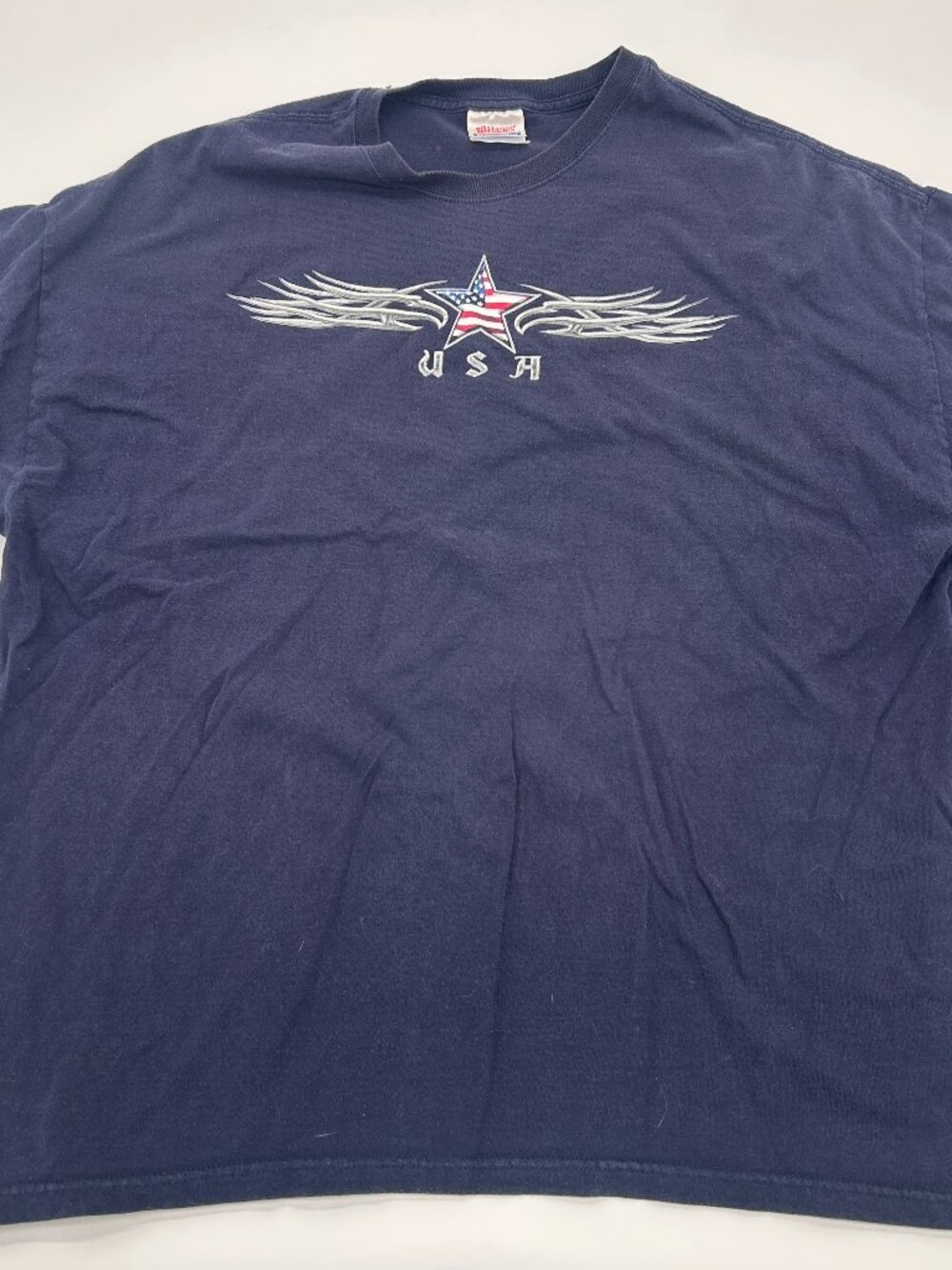 Vintage Y2K Tribal USA Skull Motorcycle Biker Grunge Navy Men’s T-Shirt 2XL